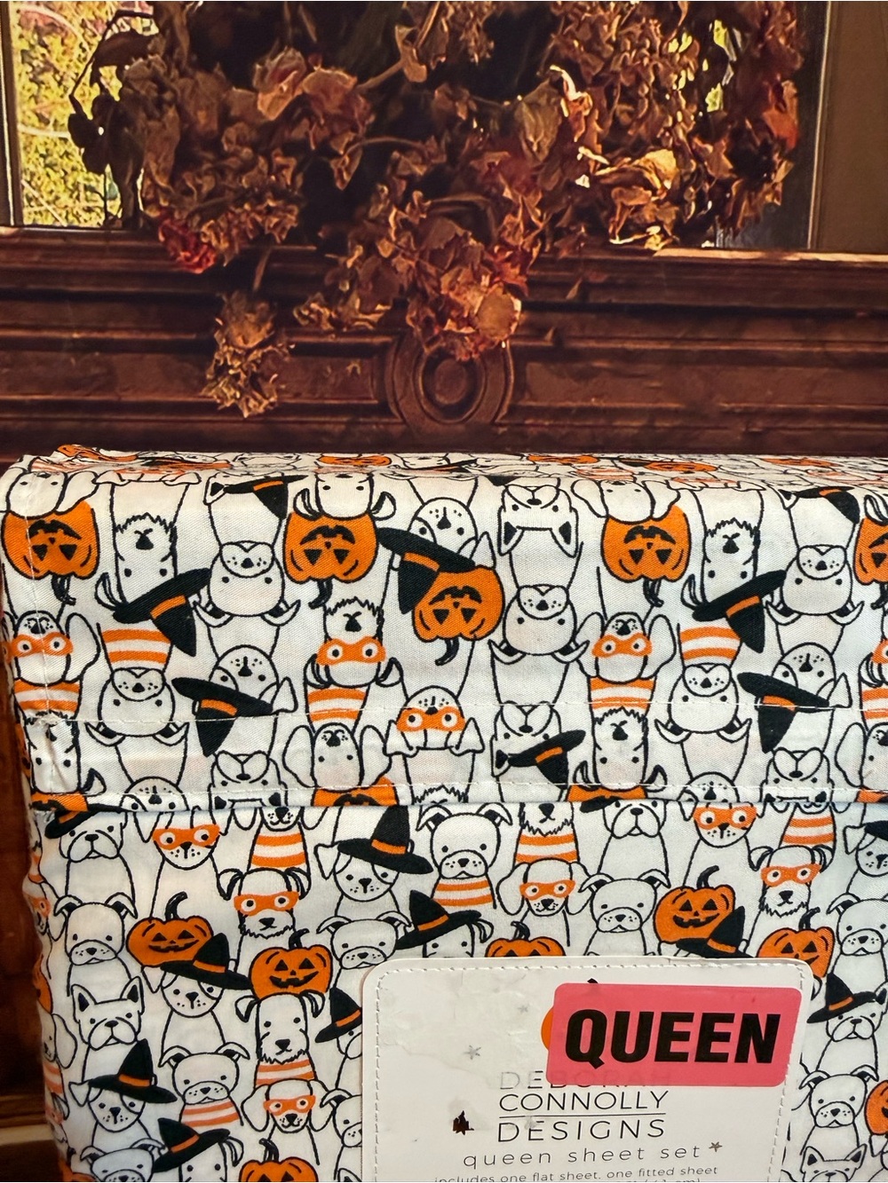 Deborah Connolly Halloween Puppy Dog Queen Sheets Set NWT Fur Baby Parent - Picture 6 of 9